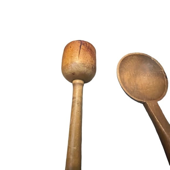 Vintage Kitchen Tall Primitive Farmhouse Decor Solid Wood Narrow Handle Utensils - Picture 6 of 14